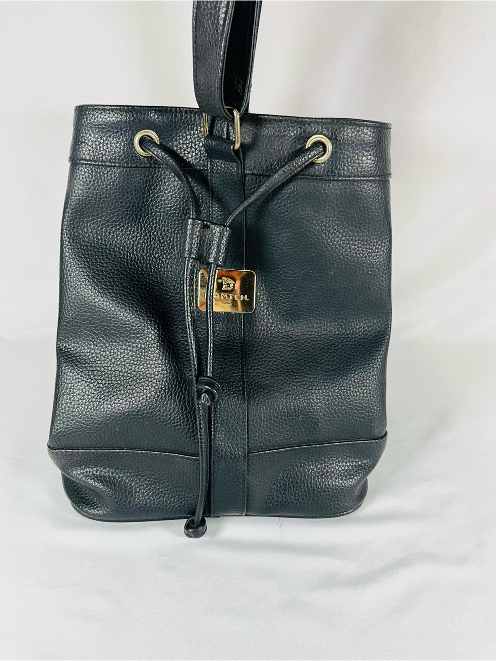 Dooney & Bourke Black Pebbled Leather Drawstring Messenger Bag